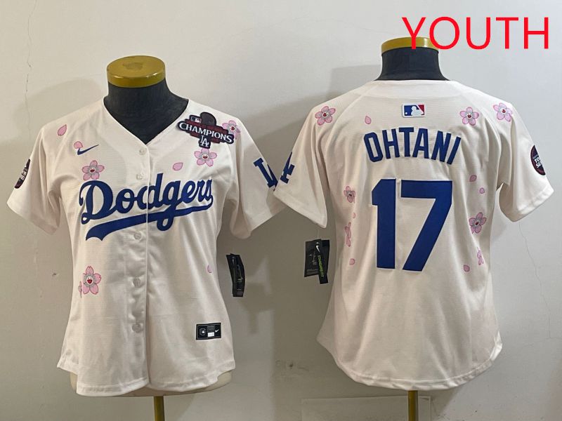 Youth Los Angeles Dodgers #17 Ohtani Cream Sakura Edition 2025 Nike MLB Jersey style 2